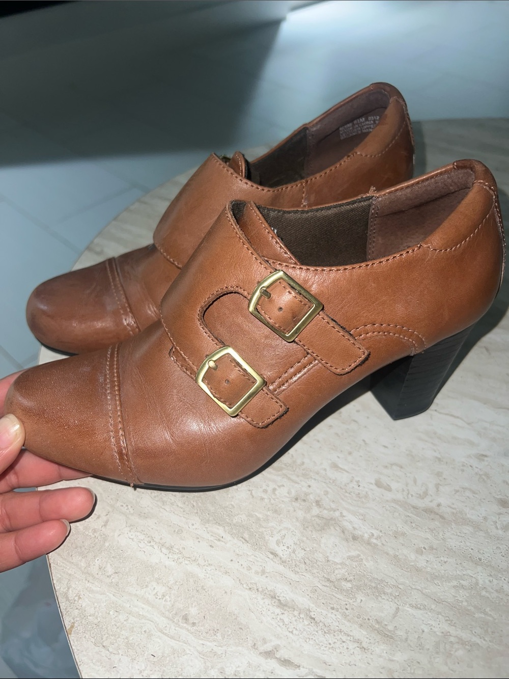Clarks Brown Leather Double Buckle Heeled Shoes